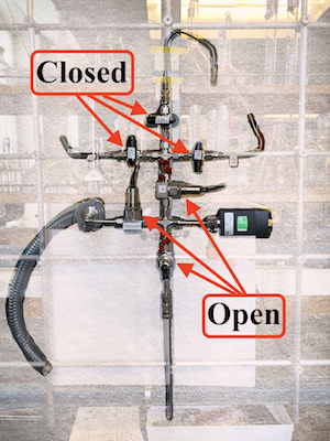 Manifold showing valves in evacuation state